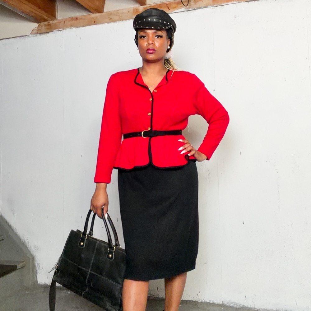 Vintage Peplum Midi Dress, fits S-M